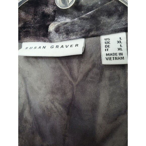 Susan Graver Printed Crushed Velvet Knit Draped Cardigan Sweater Size Large - Picture 3 of 7